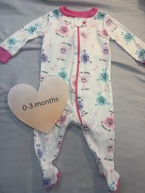 The Children's Place White and Pink whimsical Floral Footie sleeper/onesie